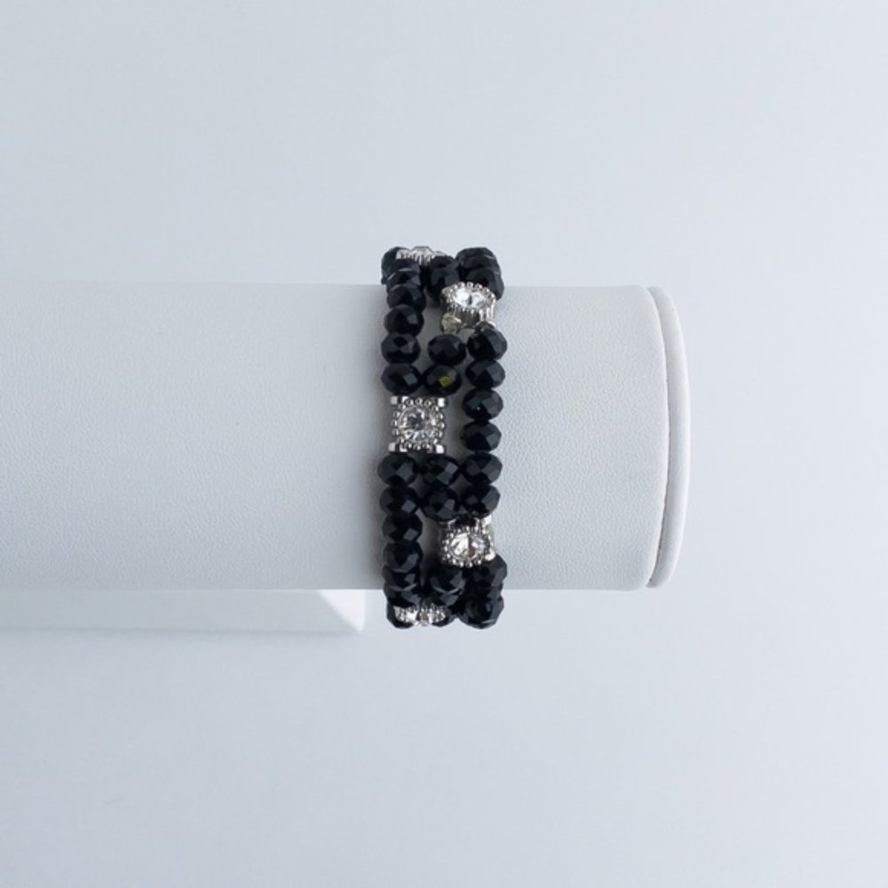 BUNDLE 2 For $25 - Stretch Bracelet Black Glass Beaded Rhinestone Cuff Bangle